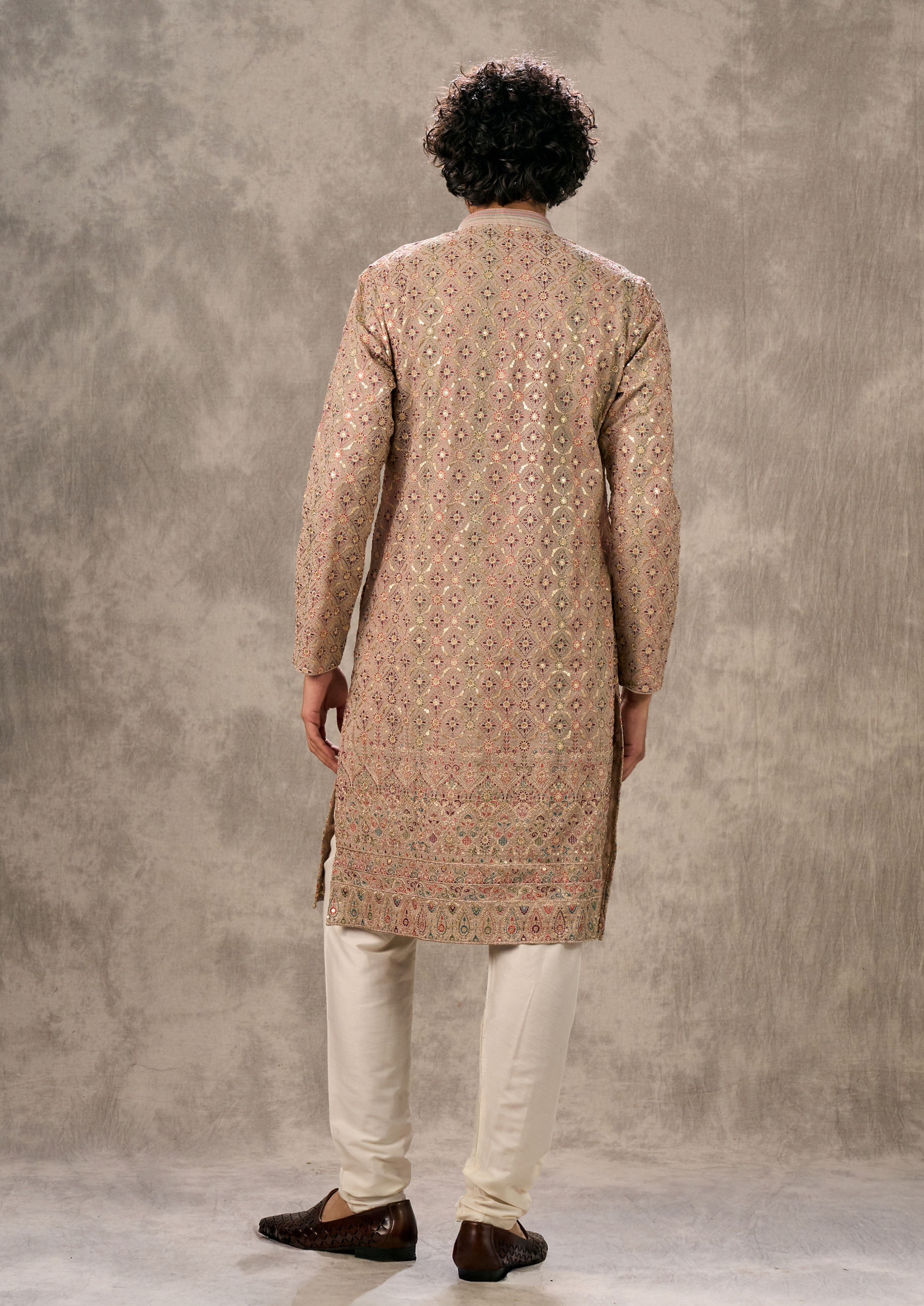 Twamev Men Fawn Georgette Kurta Churidar