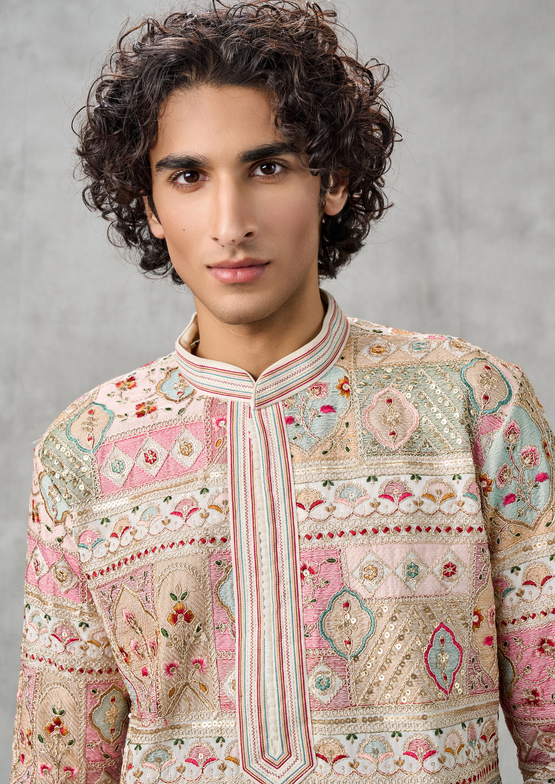 Twamev Men Cream Georgette Elegance Kurta Churidar