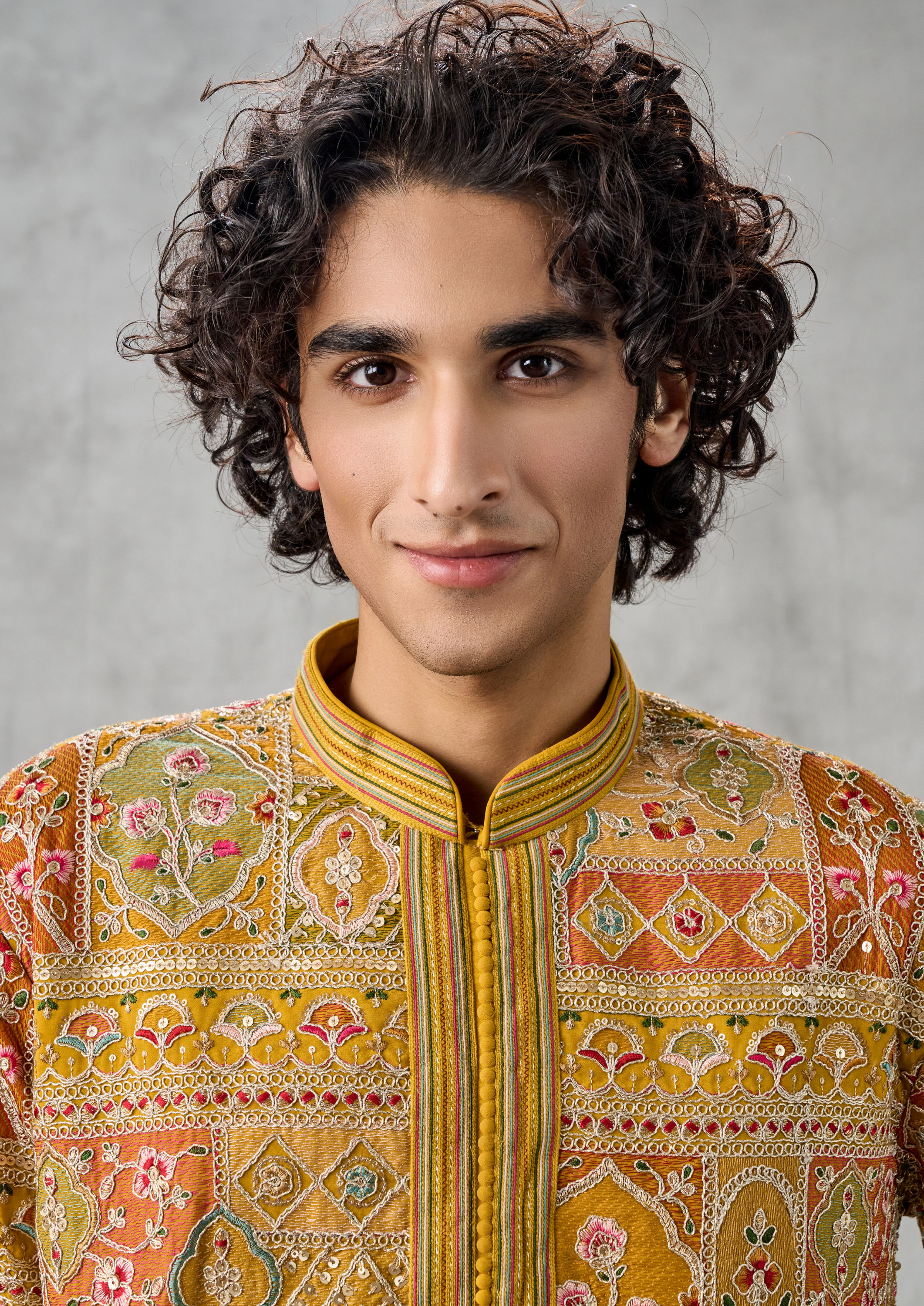 Twamev Men Radiant Mustard Georgette Kurta Churidar