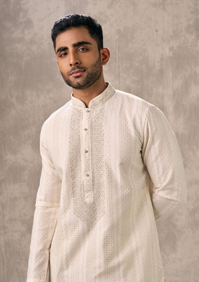 Twamev Men Elegant Cream Kurta Churidar