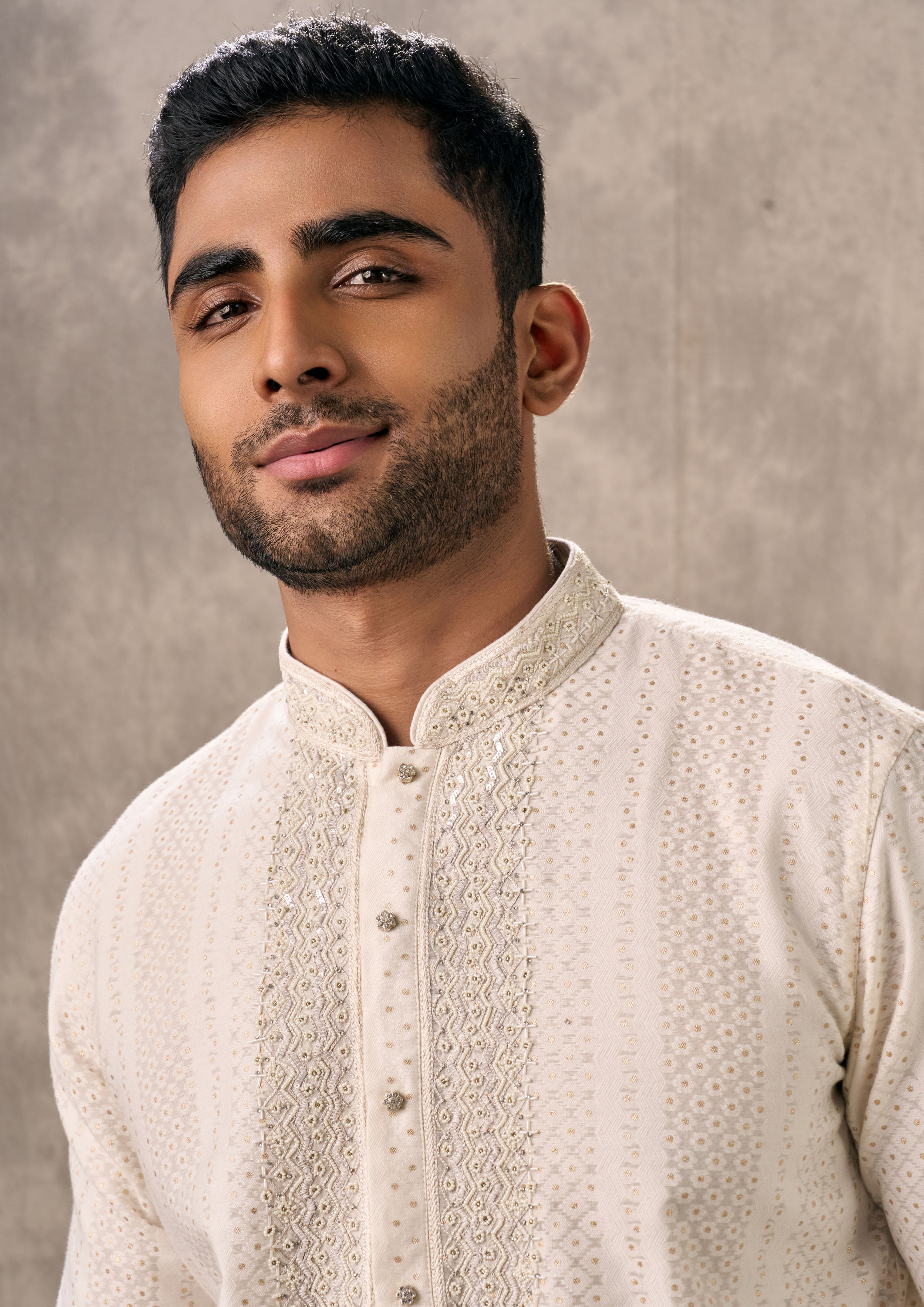 Twamev Men Elegant Cream Kurta Churidar