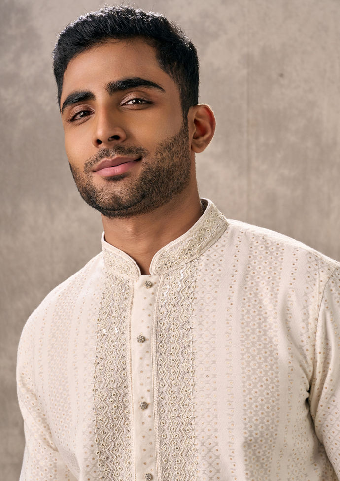 Twamev Men Elegant Cream Kurta Churidar