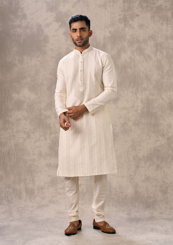 Twamev Men Elegant Cream Kurta Churidar
