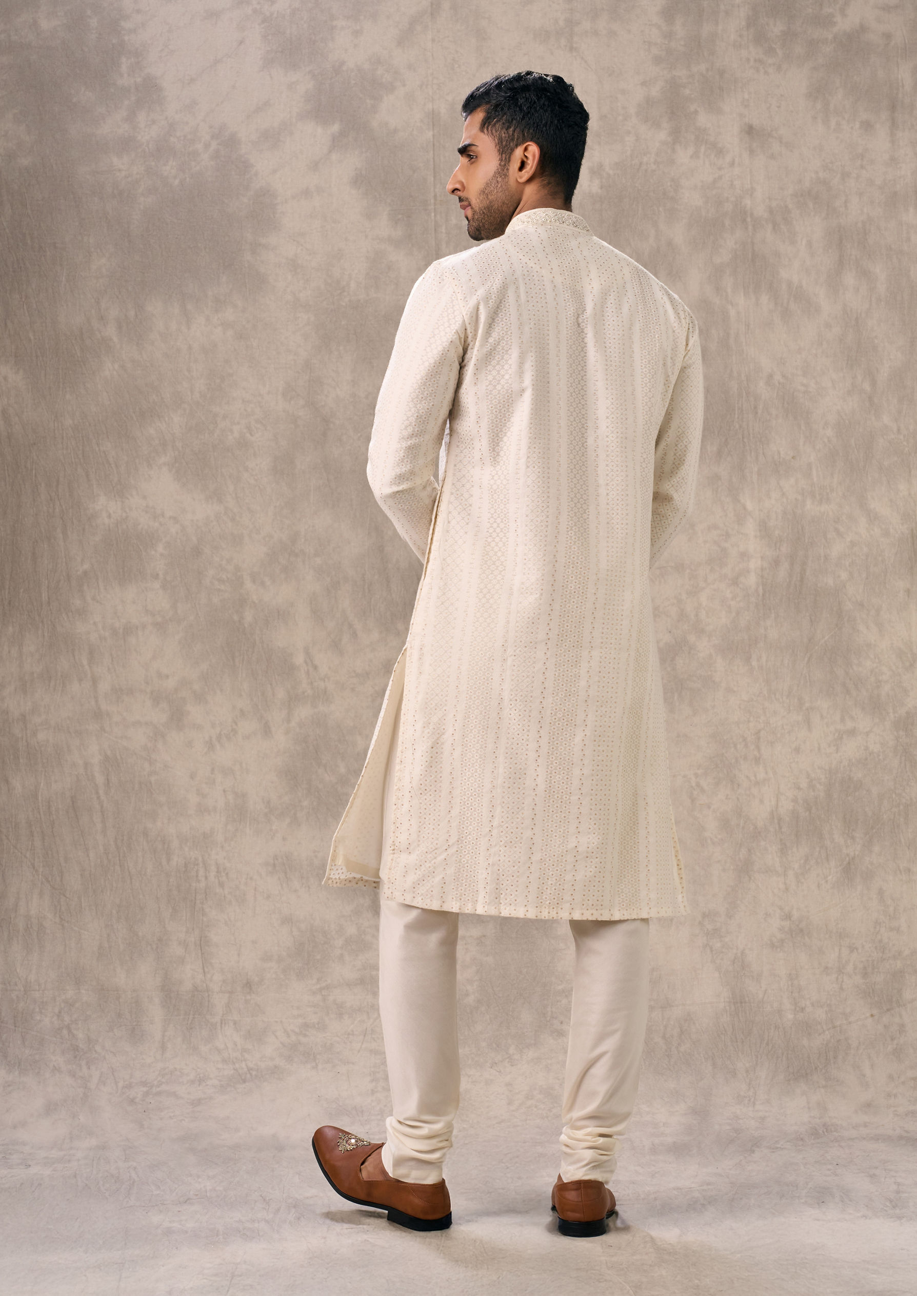 Twamev Men Elegant Cream Kurta Churidar