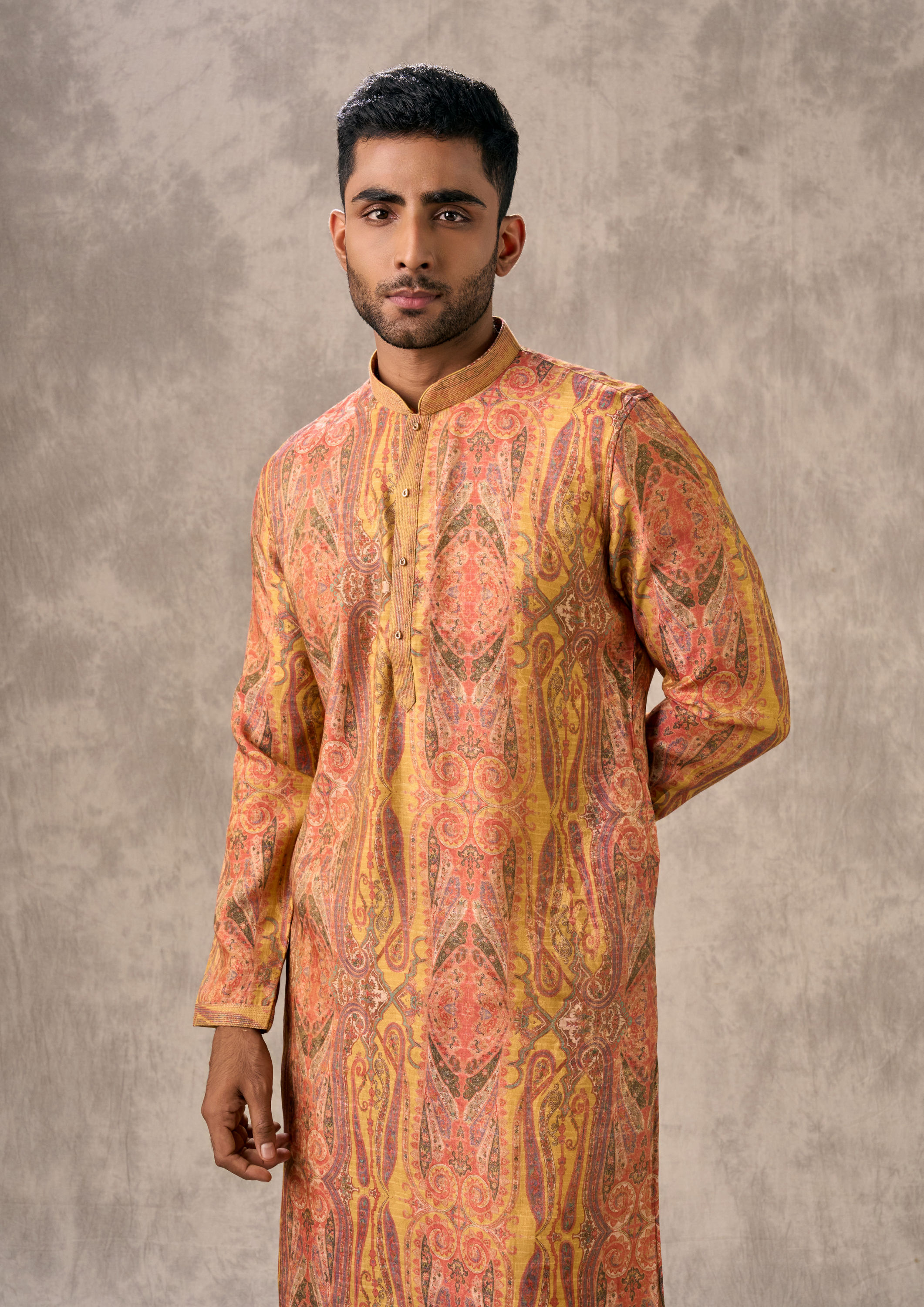 Twamev Men Radiant Mustard Kurta Churidar Set