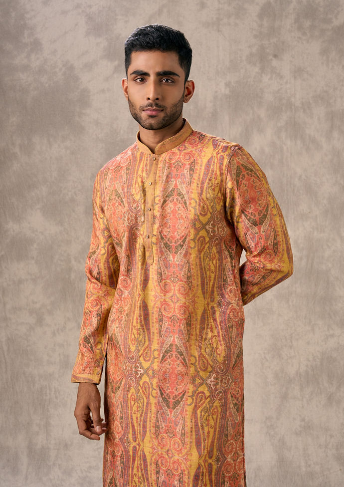 Twamev Men Radiant Mustard Kurta Churidar Set