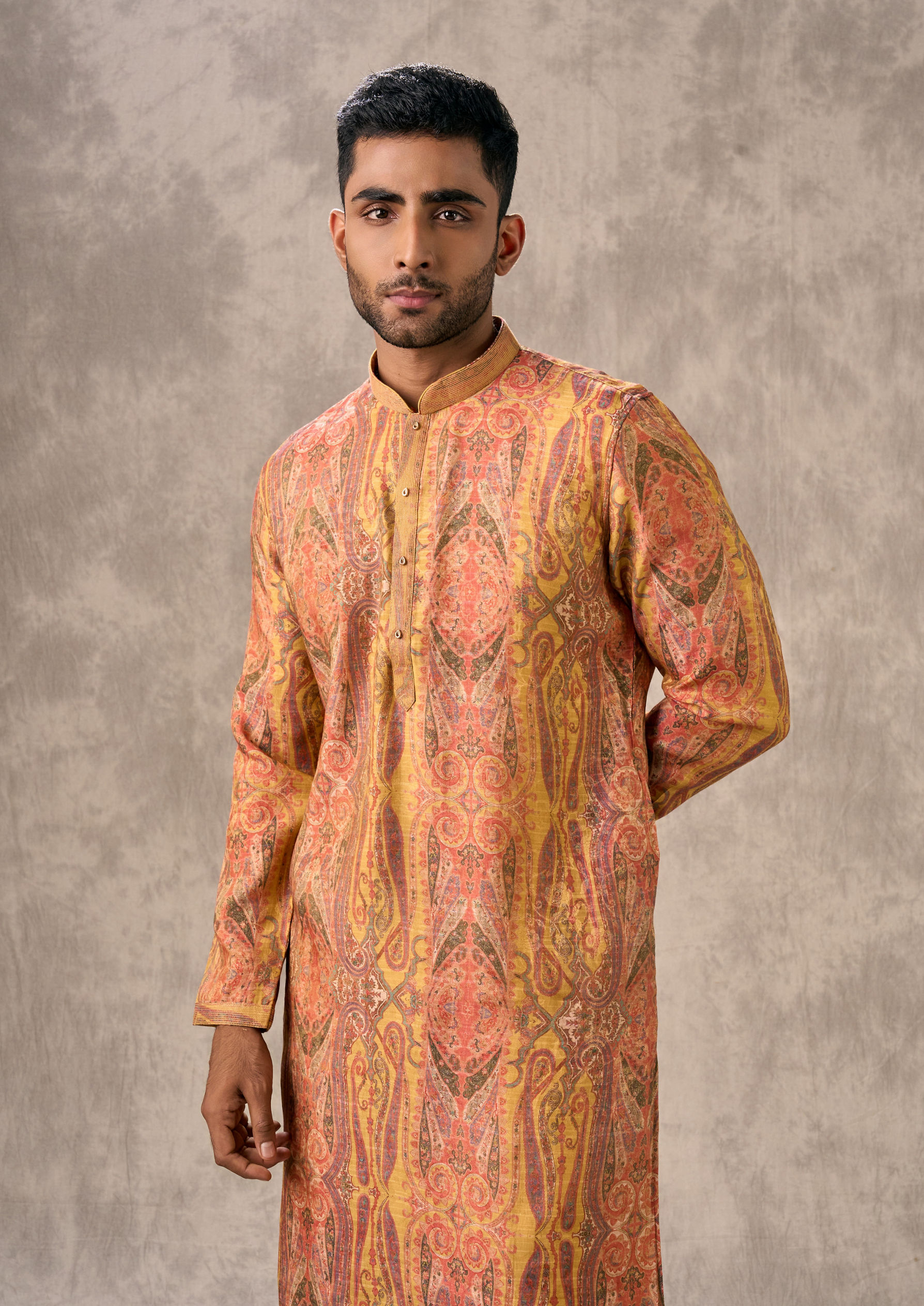 Twamev Men Radiant Mustard Kurta Churidar Set