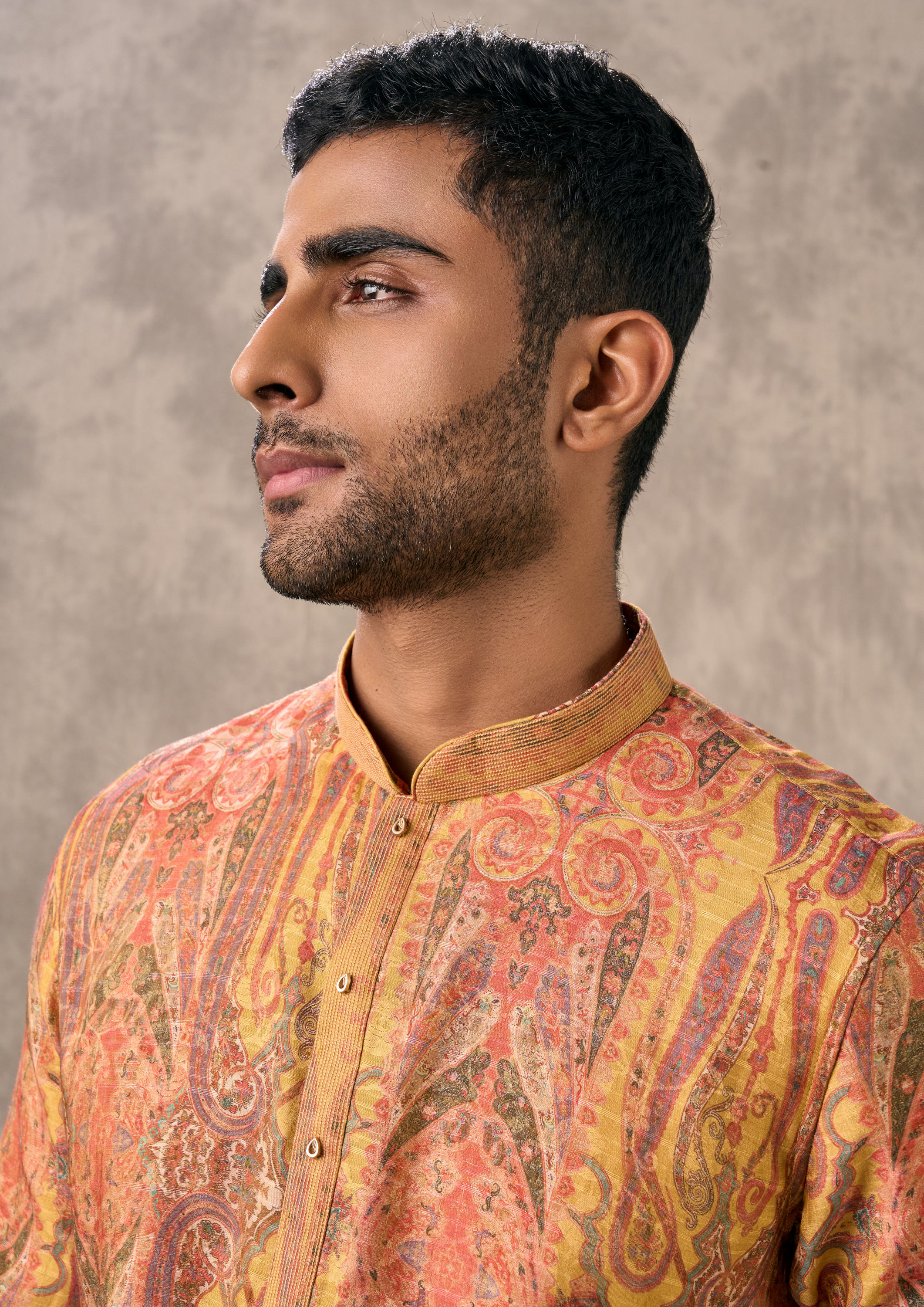 Twamev Men Radiant Mustard Kurta Churidar Set