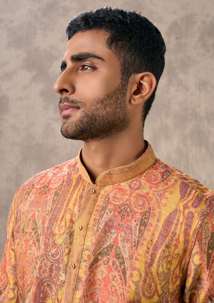Twamev Men Radiant Mustard Kurta Churidar Set