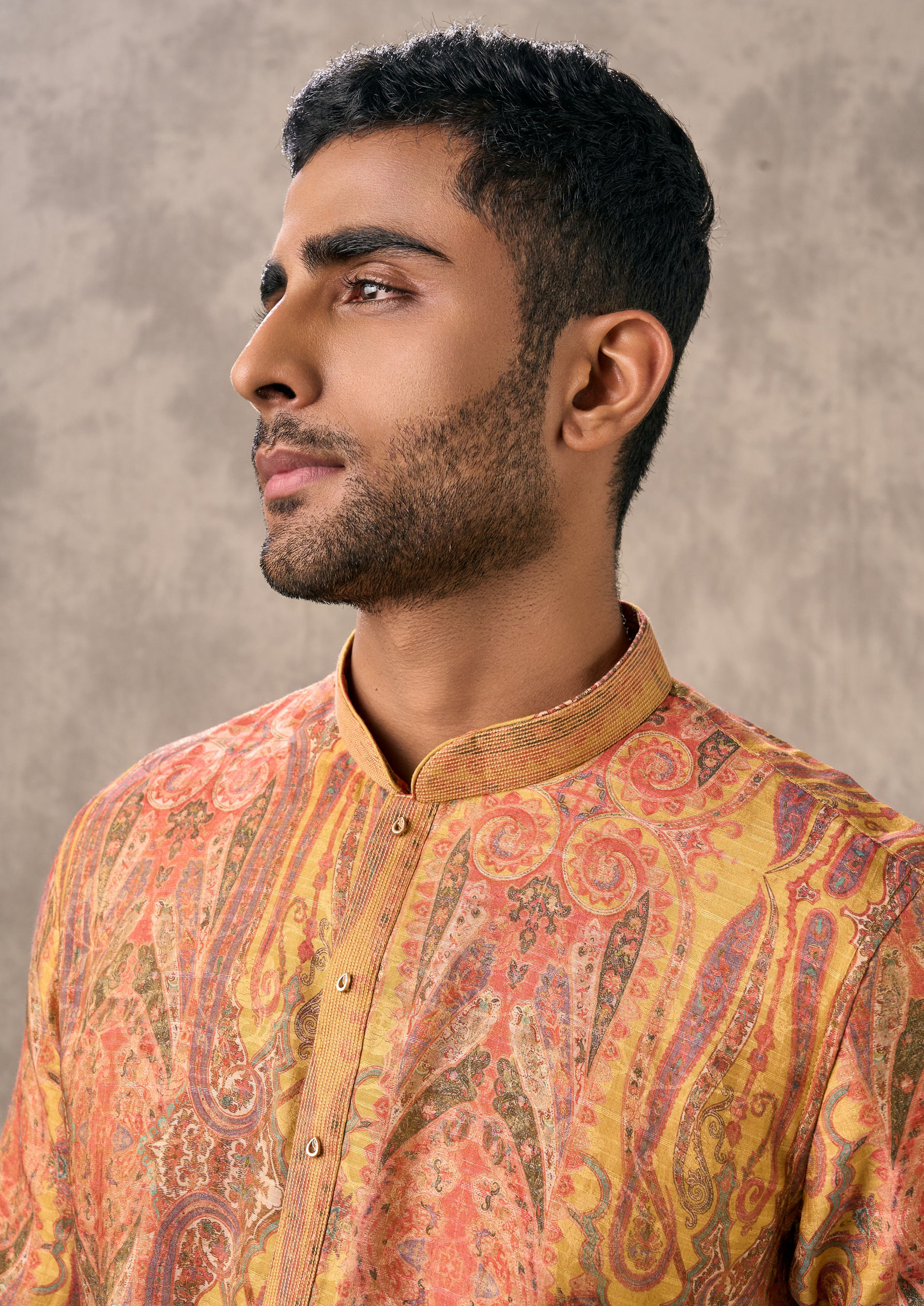 Twamev Men Radiant Mustard Kurta Churidar Set