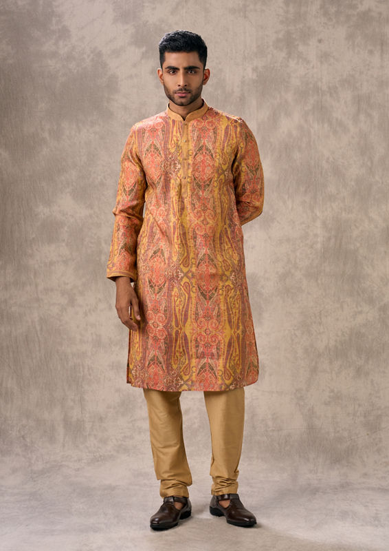 Twamev Men Radiant Mustard Kurta Churidar Set