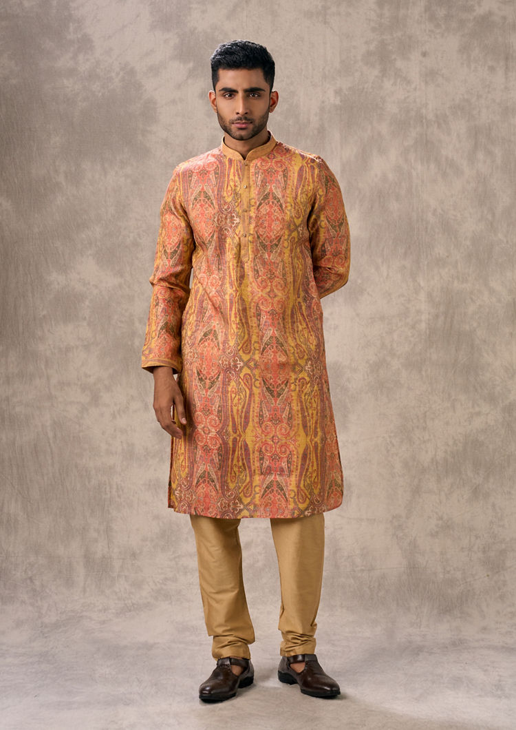 Twamev Men Radiant Mustard Kurta Churidar Set