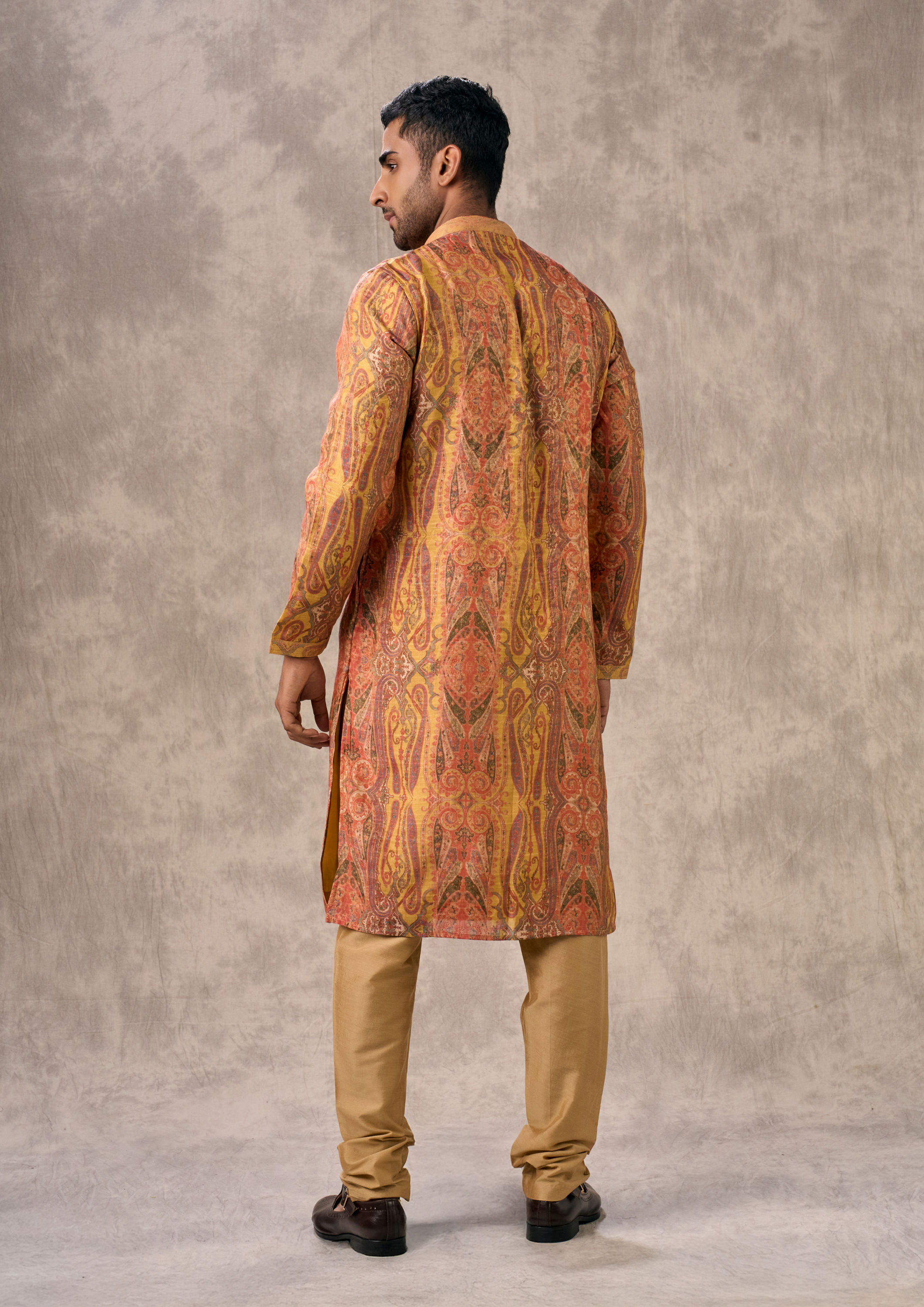 Twamev Men Radiant Mustard Kurta Churidar Set