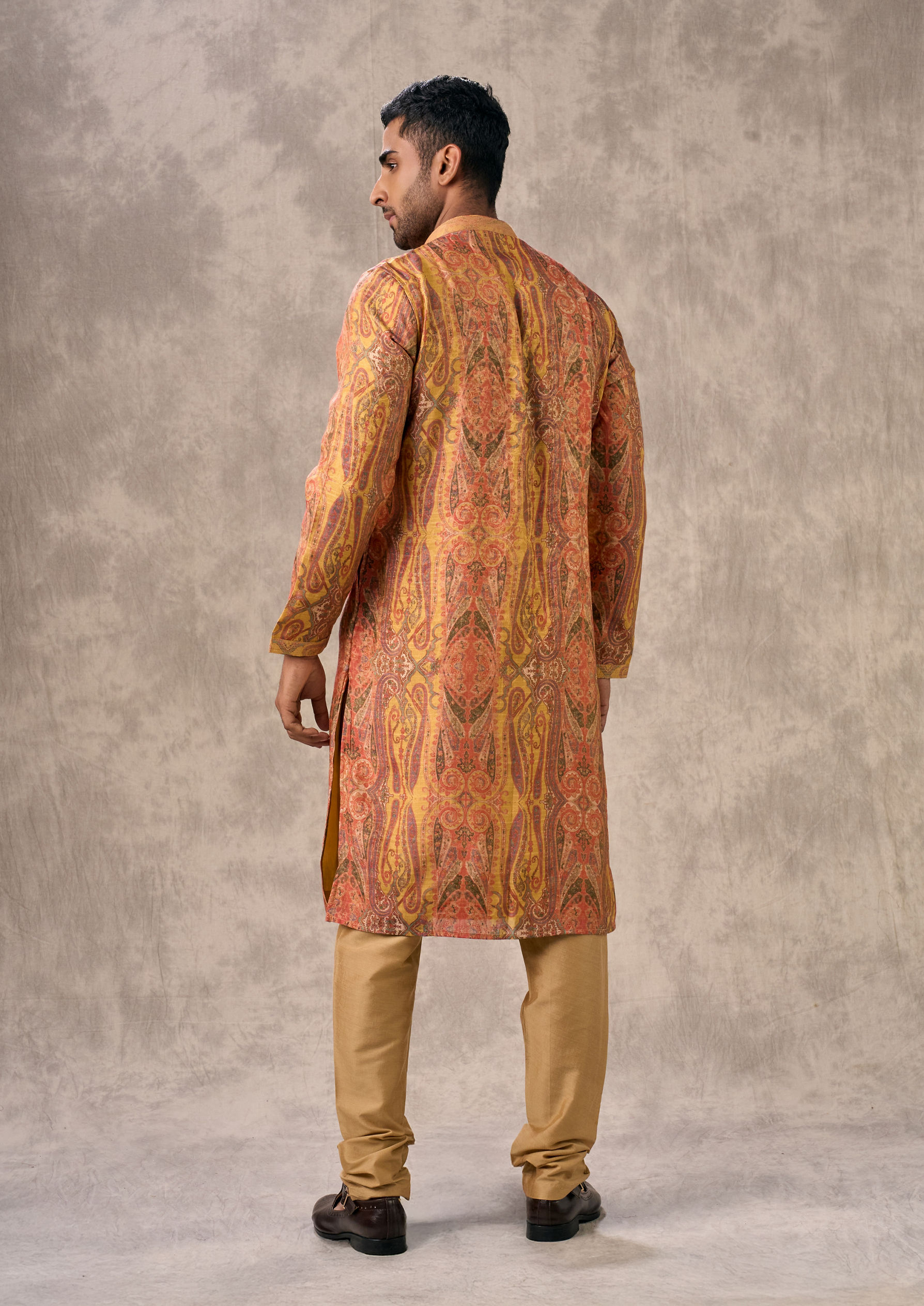 Twamev Men Radiant Mustard Kurta Churidar Set