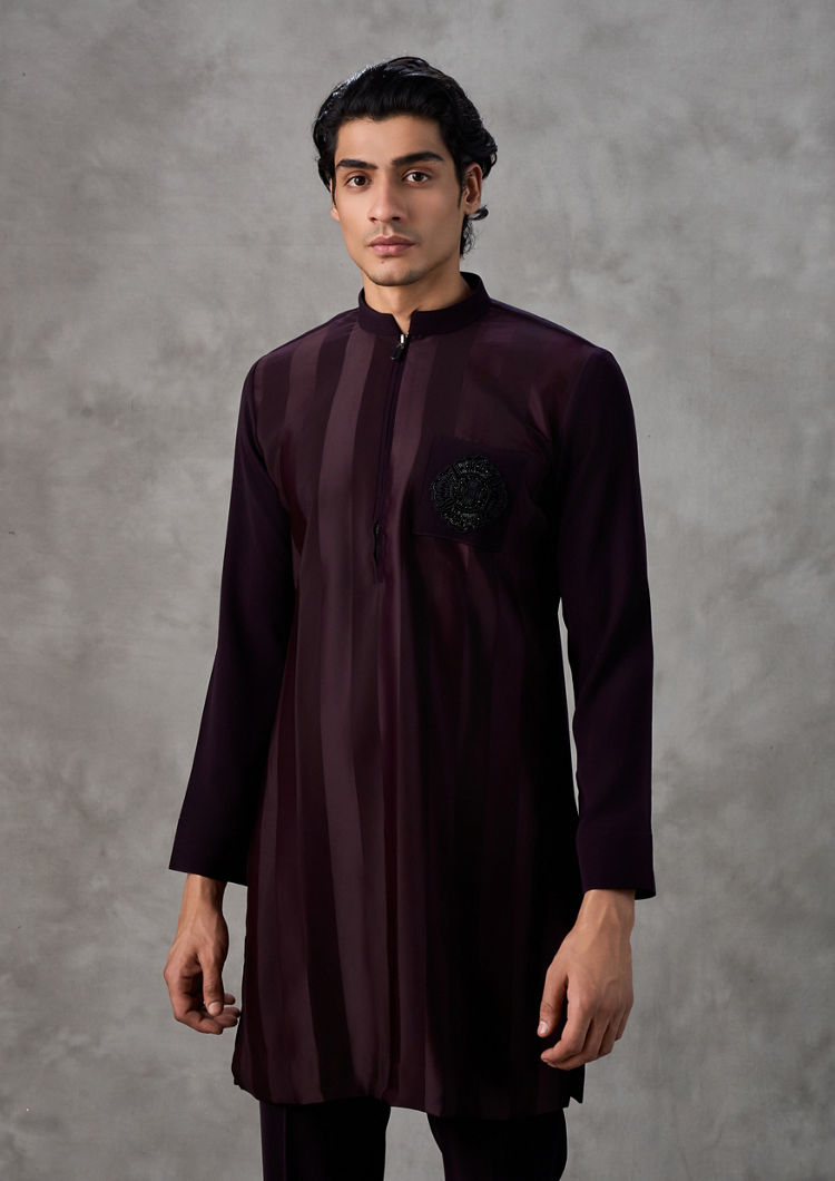 Twamev Men Wine Hued Celebration Kurta Pant