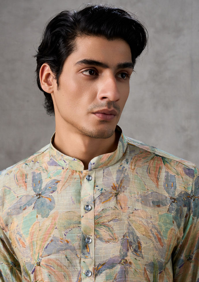 Twamev Men Pista Green Radiance Kurta Churidar