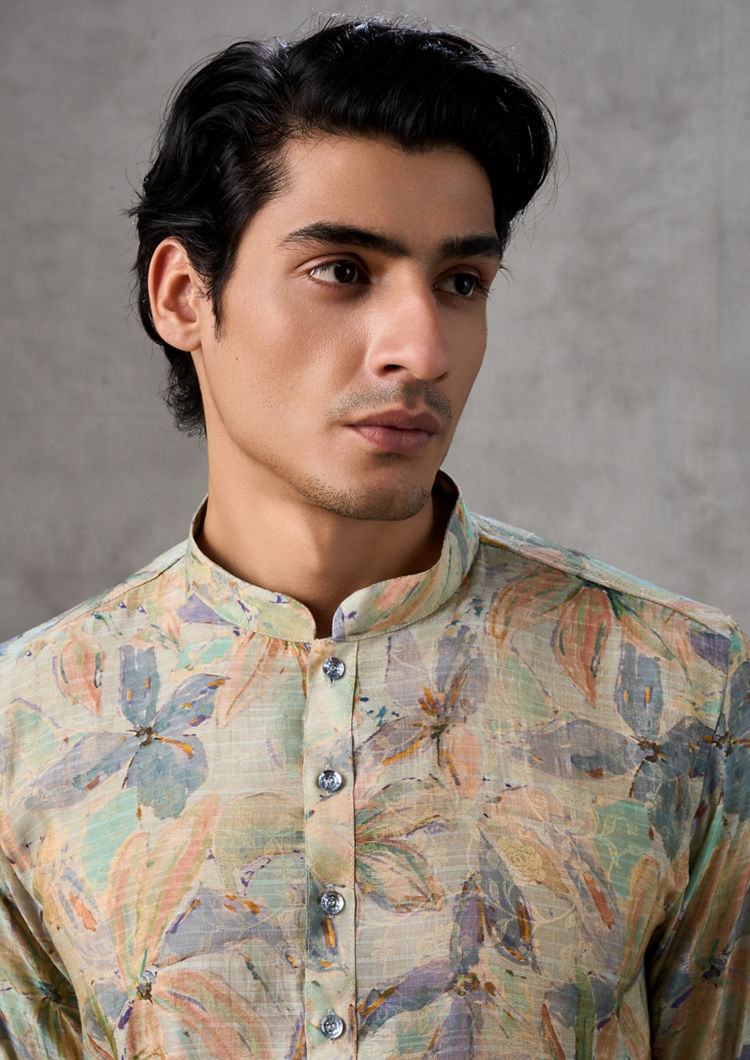 Twamev Men Pista Green Radiance Kurta Churidar