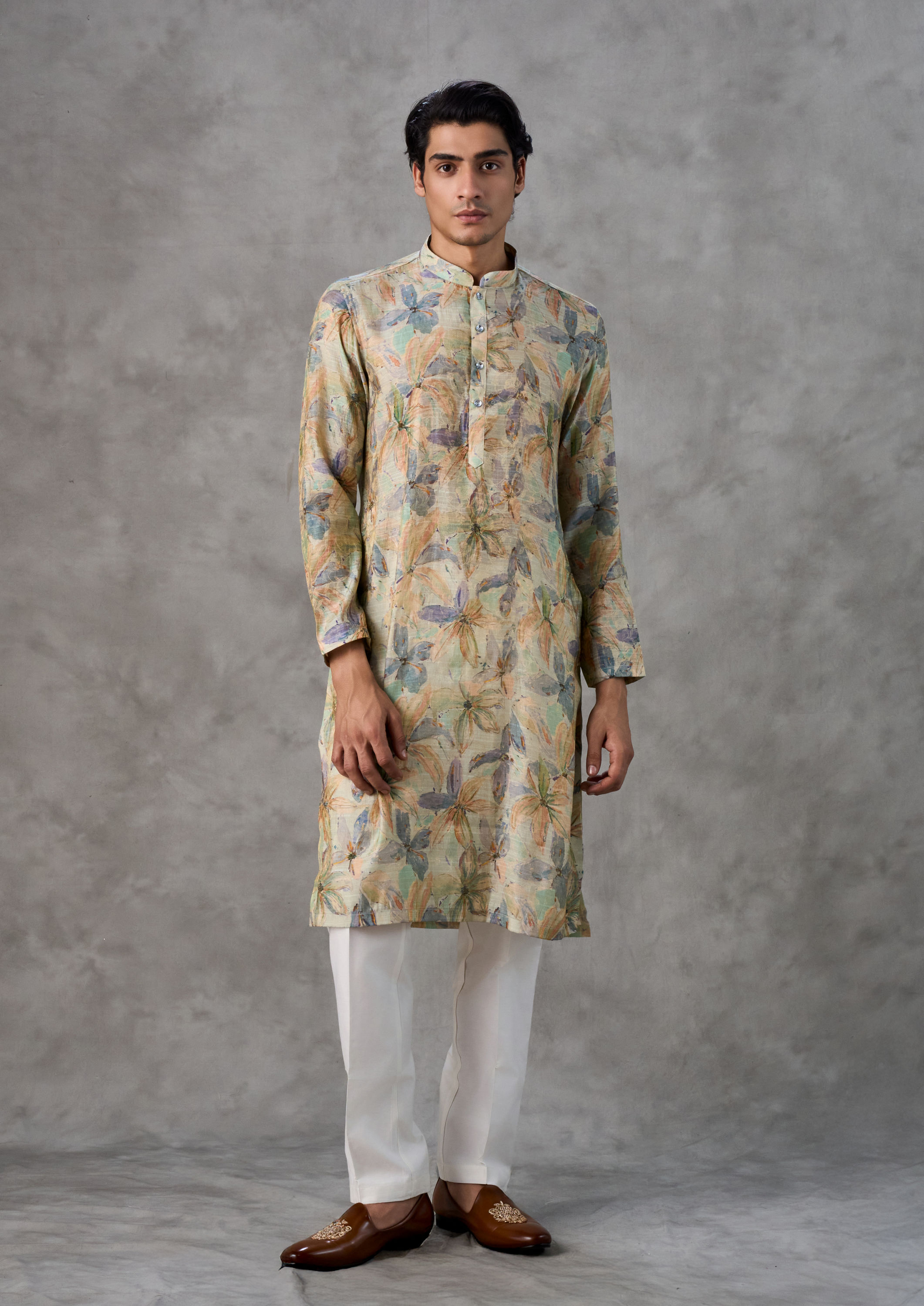 Twamev Men Pista Green Radiance Kurta Churidar