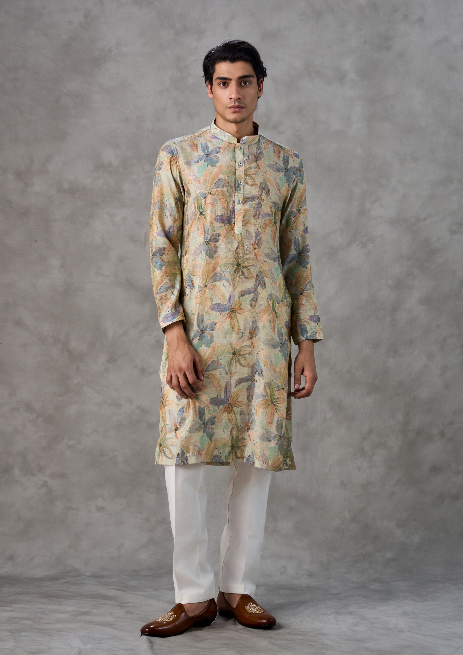 Twamev Men Pista Green Radiance Kurta Churidar