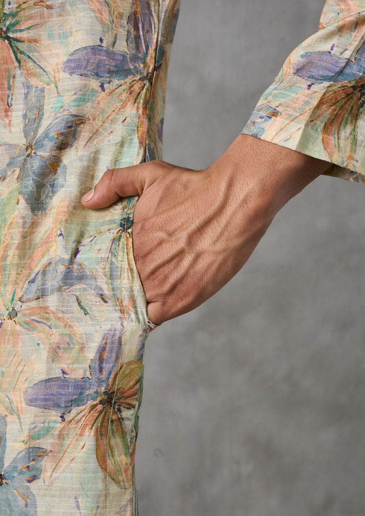 Twamev Men Pista Green Radiance Kurta Churidar