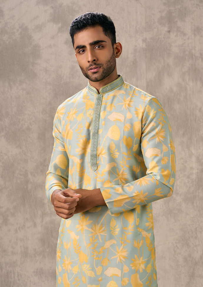 Twamev Men Emerald Gleam Kurta Churidar