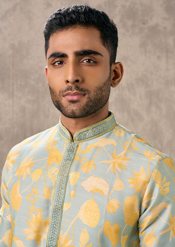 Twamev Men Emerald Gleam Kurta Churidar