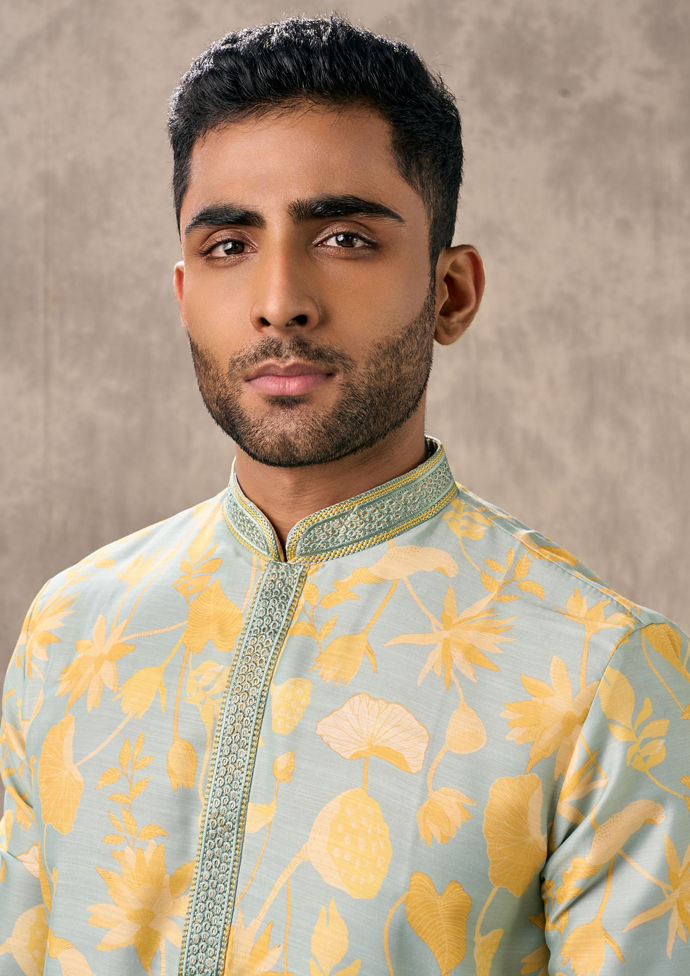 Twamev Men Emerald Gleam Kurta Churidar