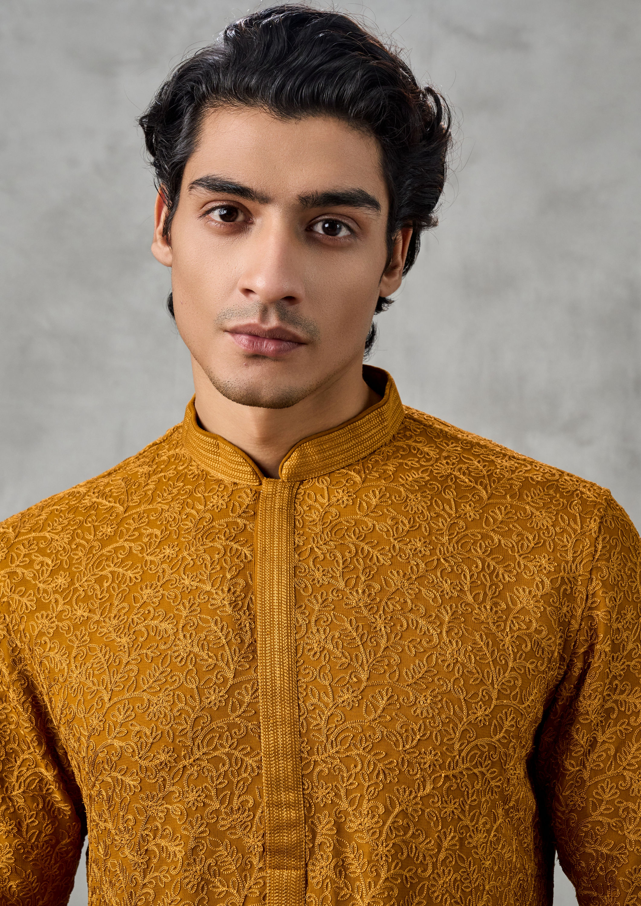 Twamev Men Golden Mustard Kurta Churidar