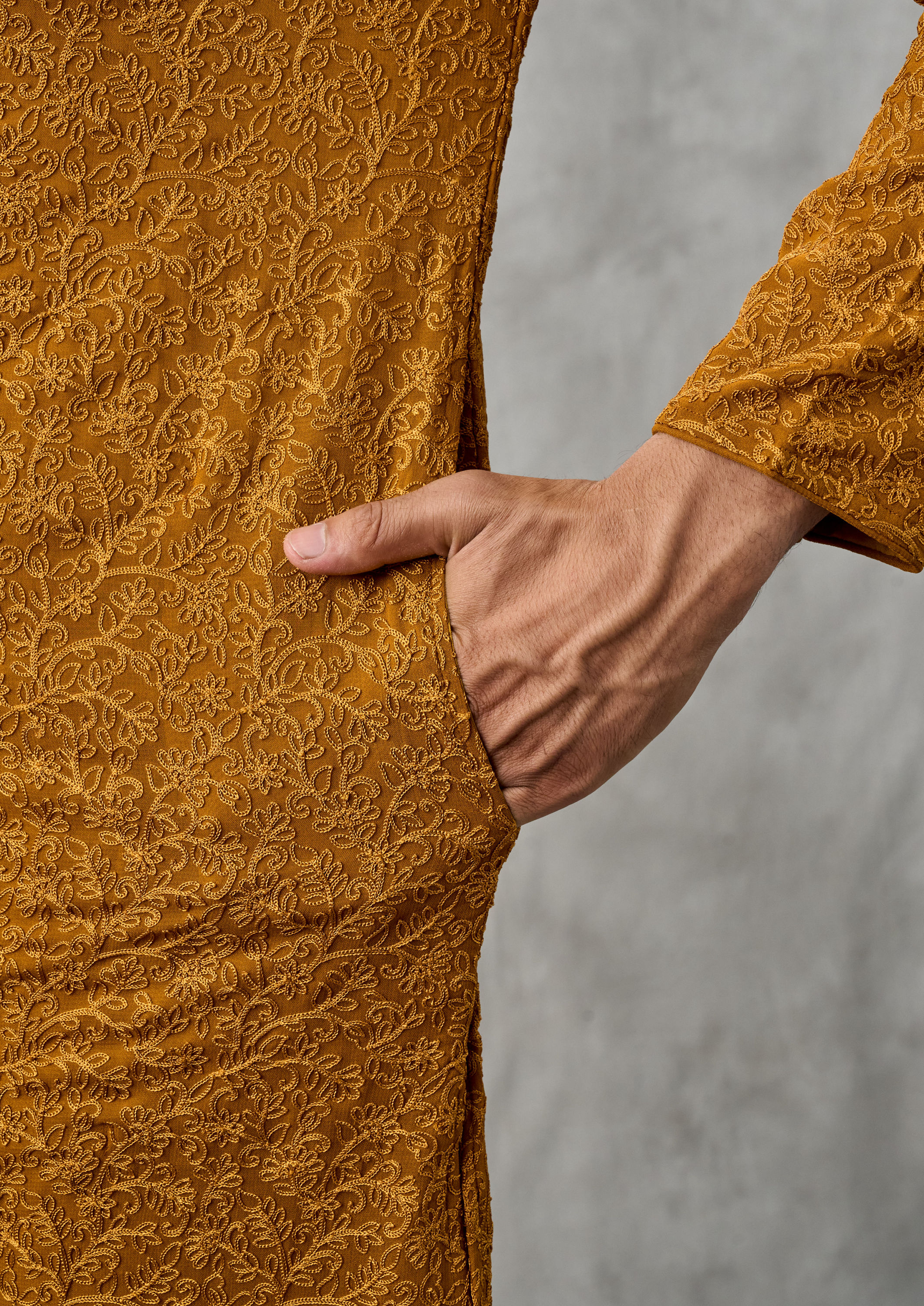 Twamev Men Golden Mustard Kurta Churidar