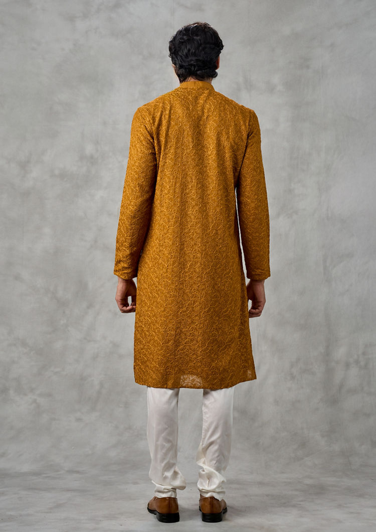 Twamev Men Golden Mustard Kurta Churidar