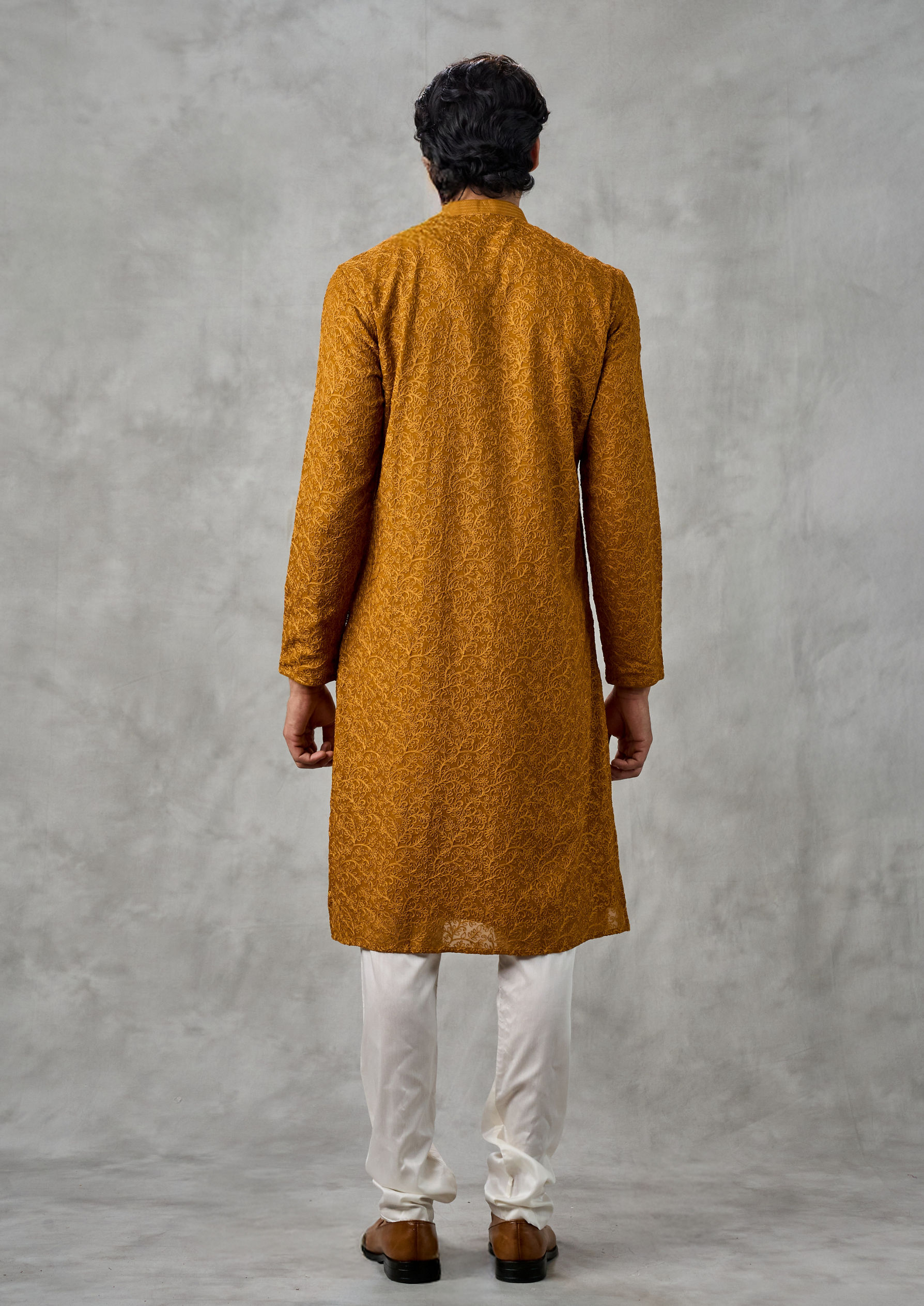 Twamev Men Golden Mustard Kurta Churidar