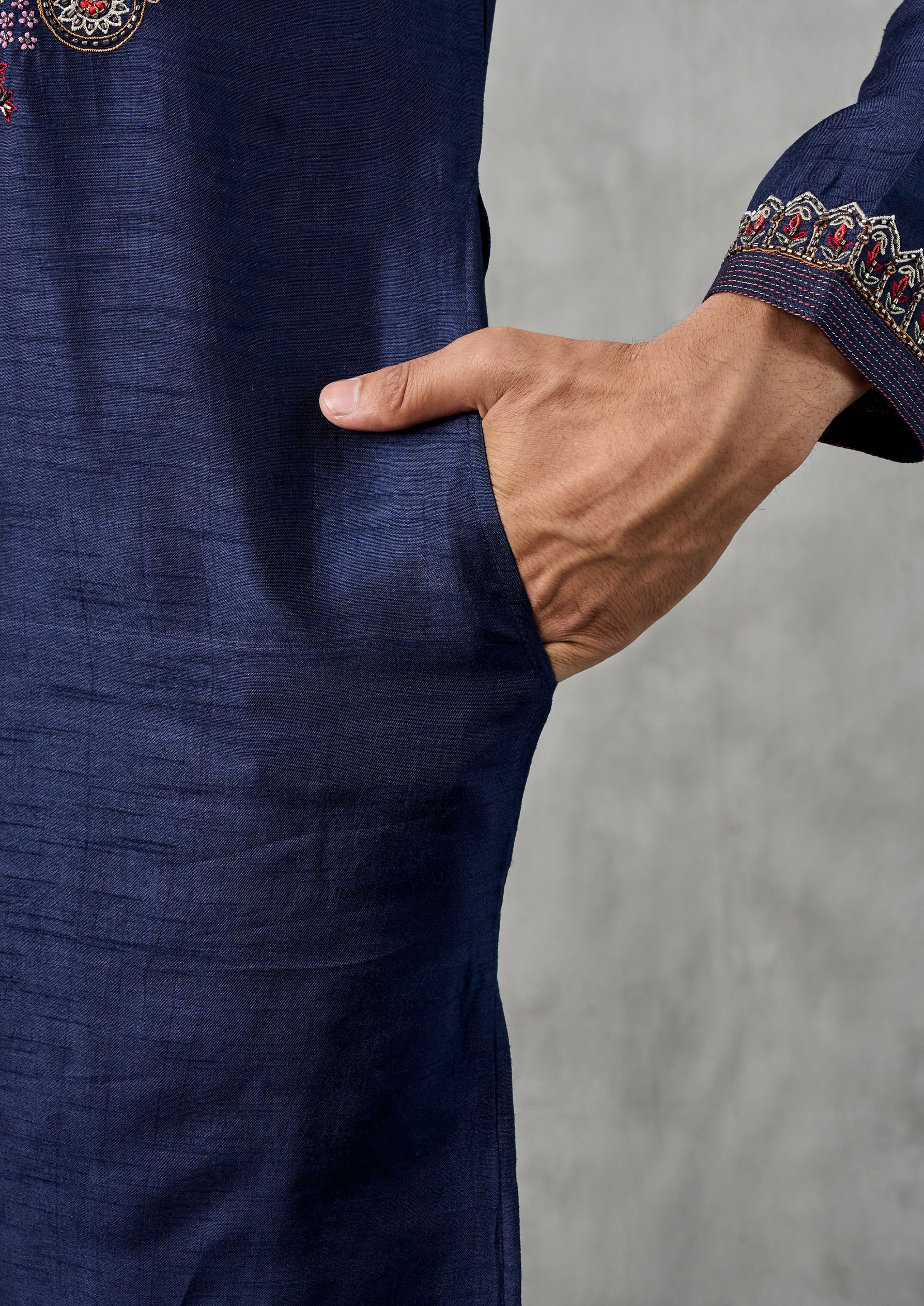 Twamev Men Dark Blue Artistry Kurta Churidar