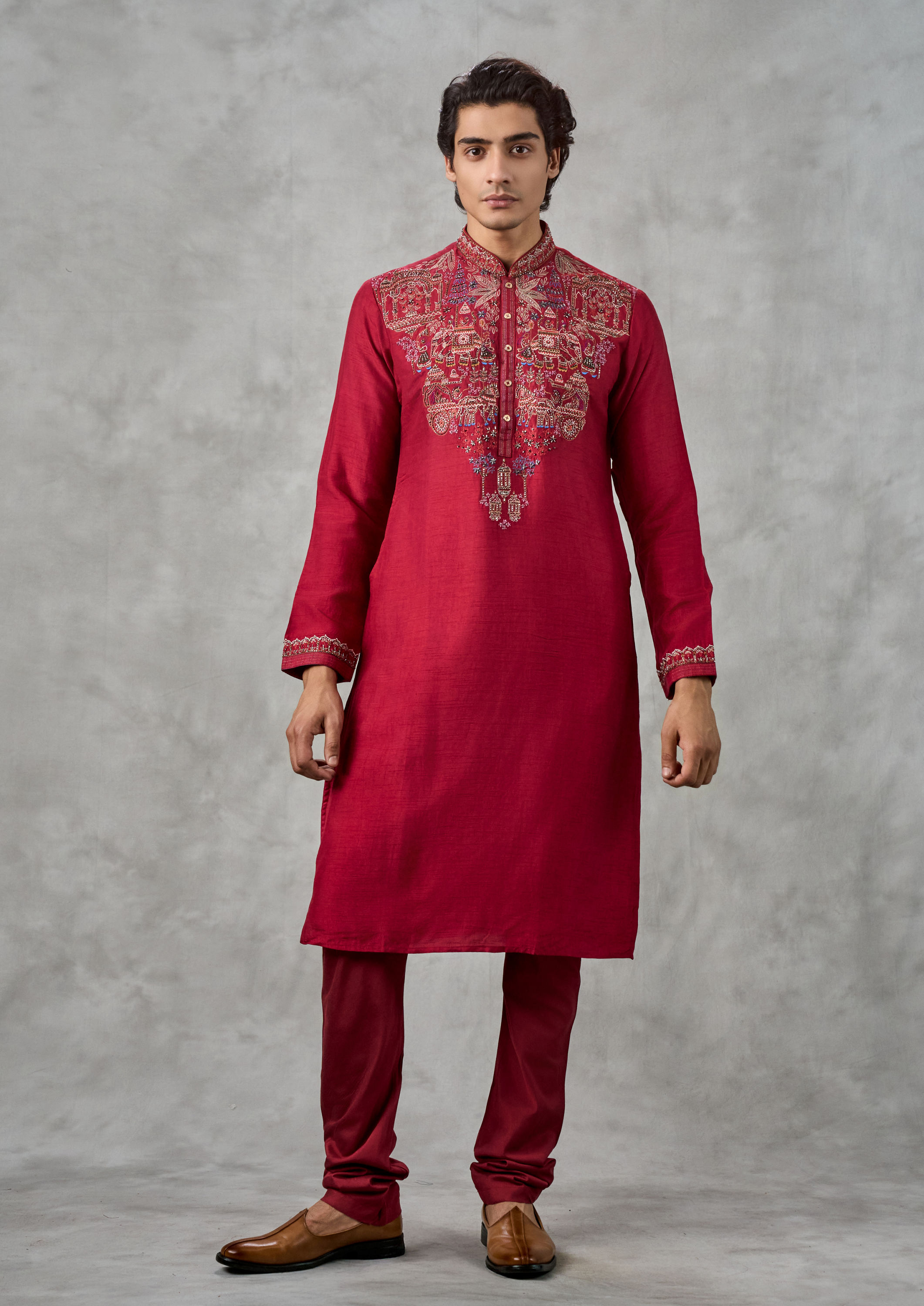 Twamev Men Red Vineyard Elegance Kurta Pajama