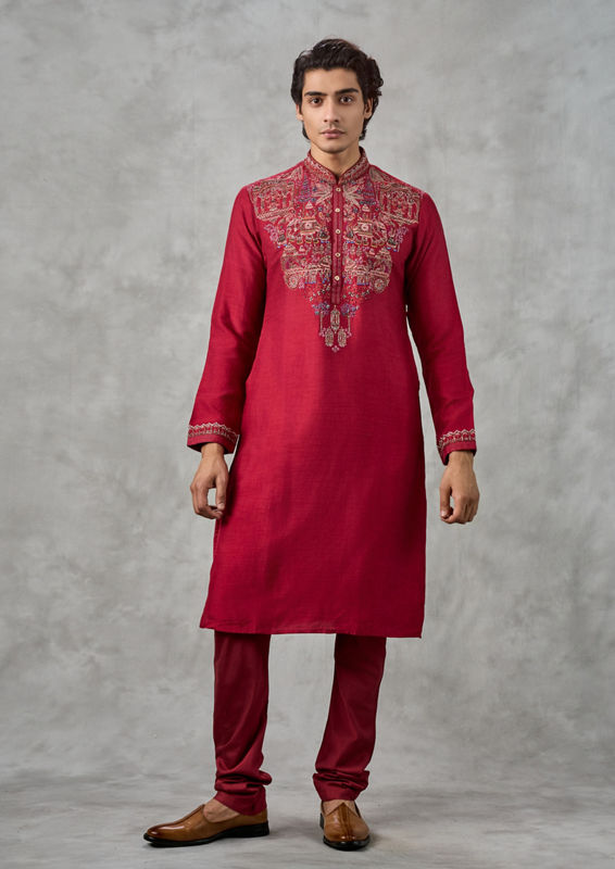 Twamev Men Red Vineyard Elegance Kurta Pajama