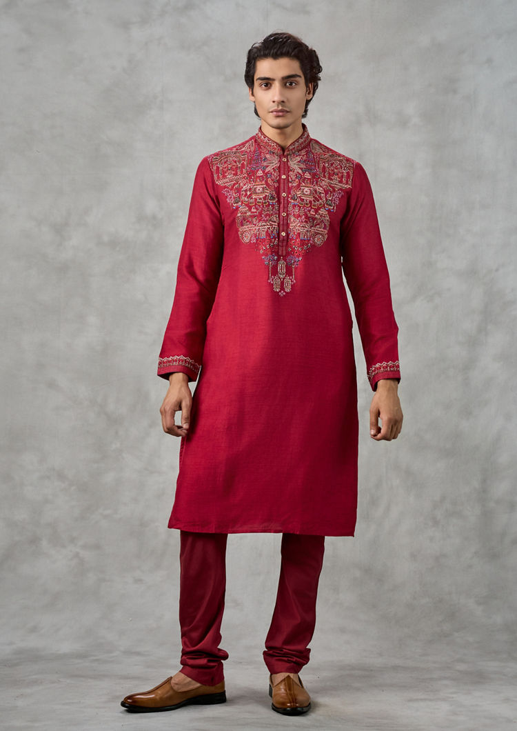 Twamev Men Red Vineyard Elegance Kurta Pajama