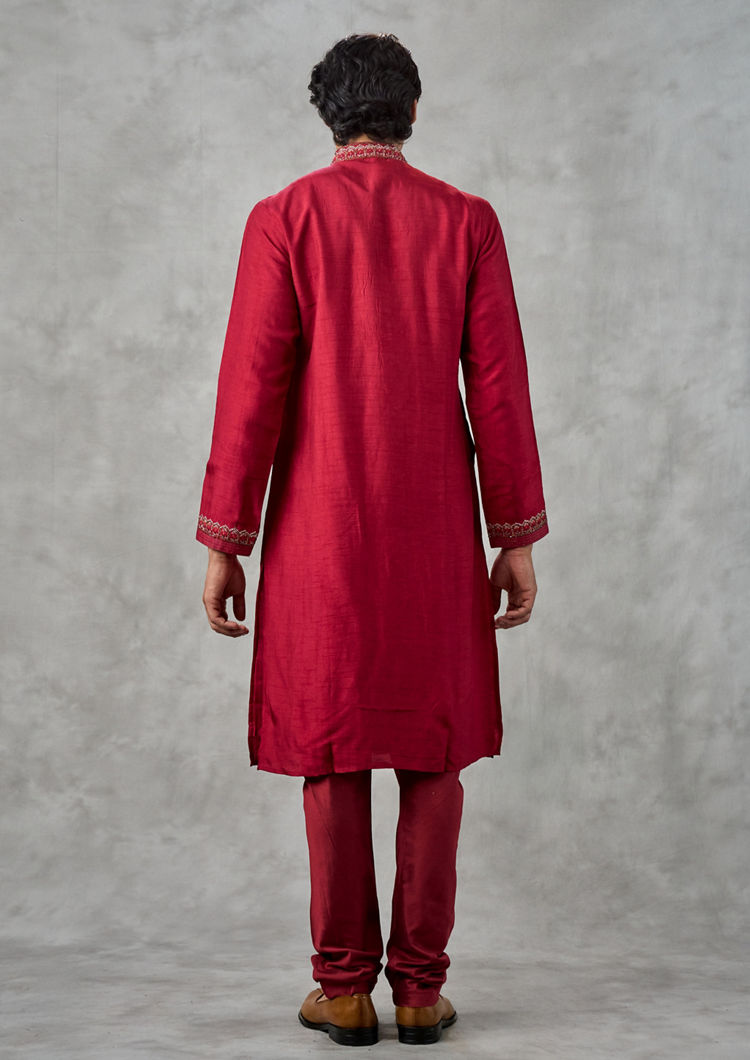 Twamev Men Red Vineyard Elegance Kurta Pajama