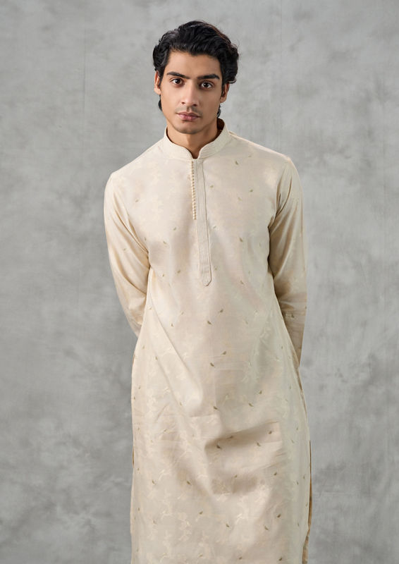 Twamev Men Beige Kurta Churidar Ensemble