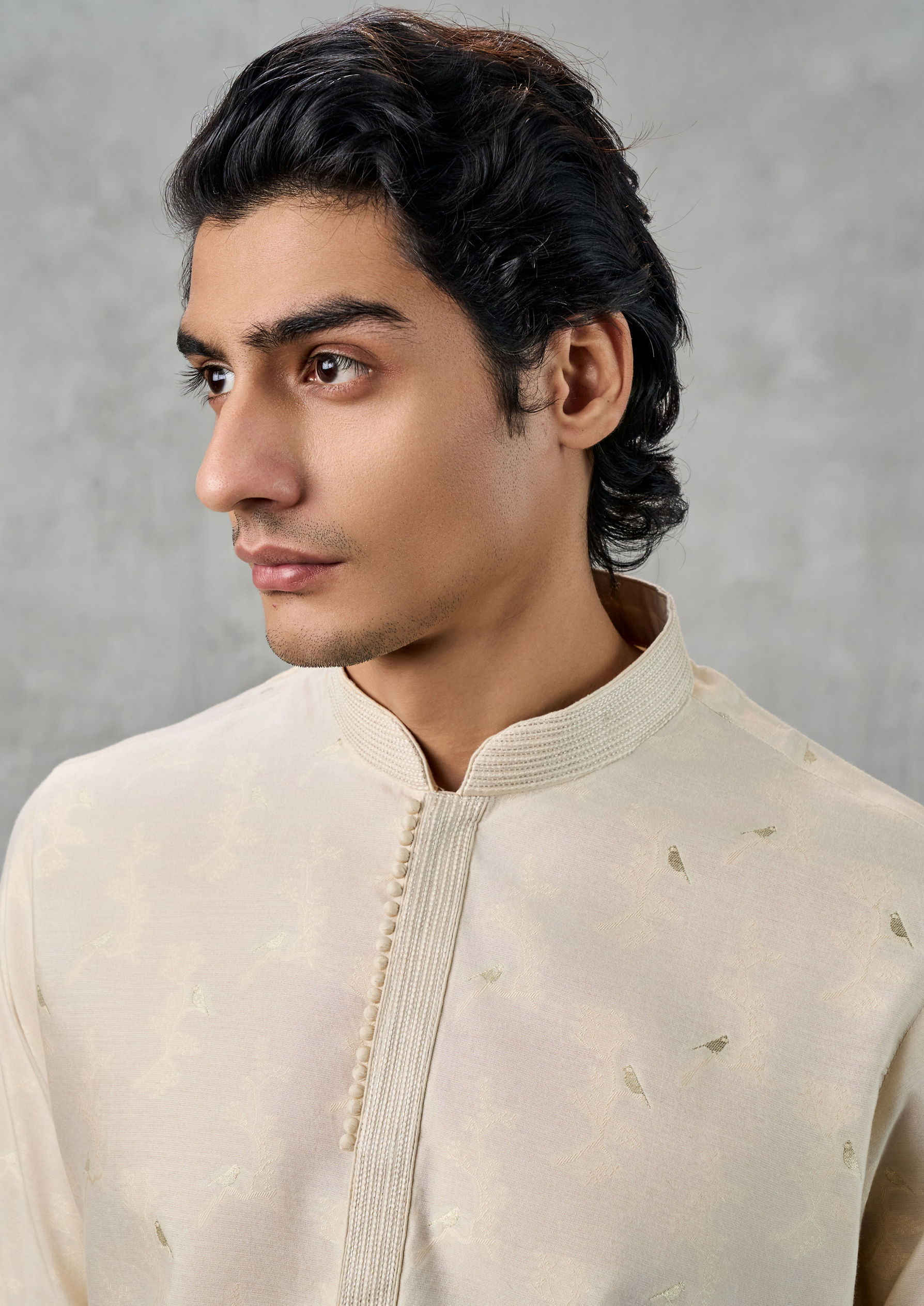 Twamev Men Beige Kurta Churidar Ensemble