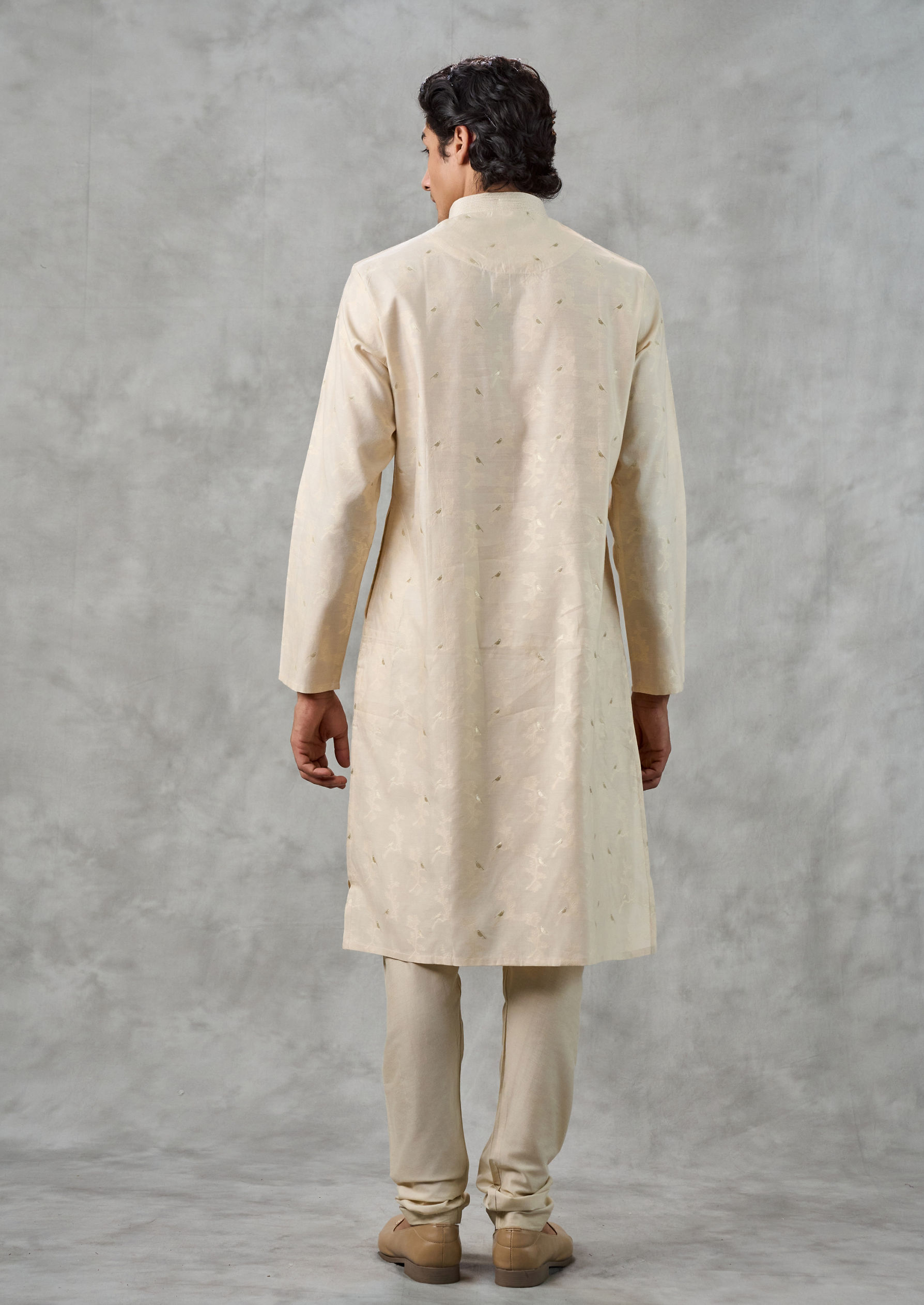Twamev Men Beige Kurta Churidar Ensemble