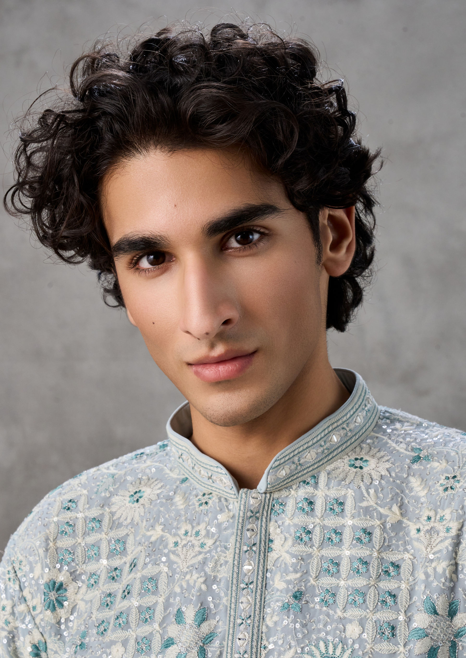 Twamev Men Light Blue Georgette Kurta Churidar