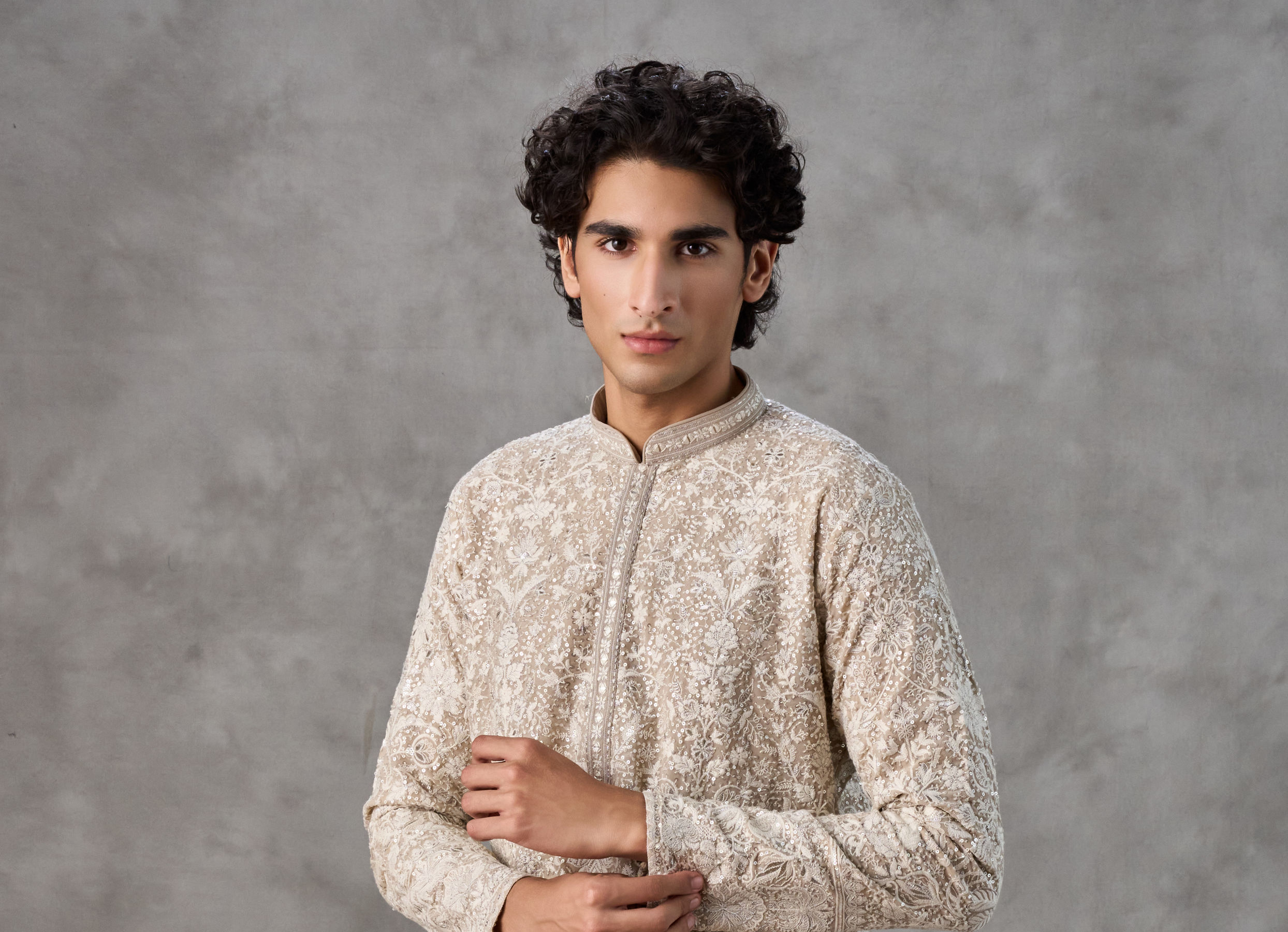 Twamev Men Fawn Festive Elegance Kurta Churidar