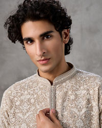 Twamev Men Fawn Festive Elegance Kurta Churidar