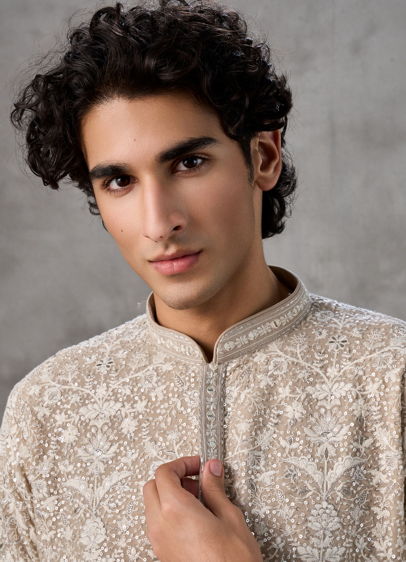 Twamev Men Fawn Festive Elegance Kurta Churidar