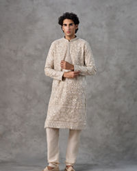 Twamev Men Fawn Festive Elegance Kurta Churidar