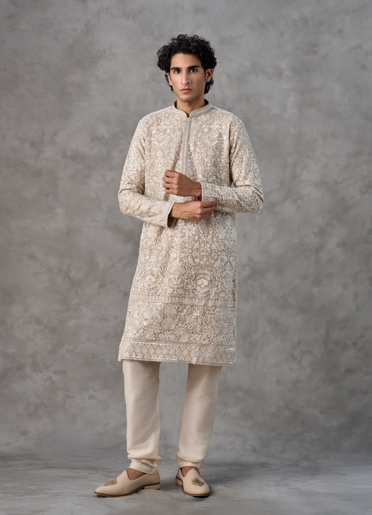 Twamev Men Fawn Festive Elegance Kurta Churidar