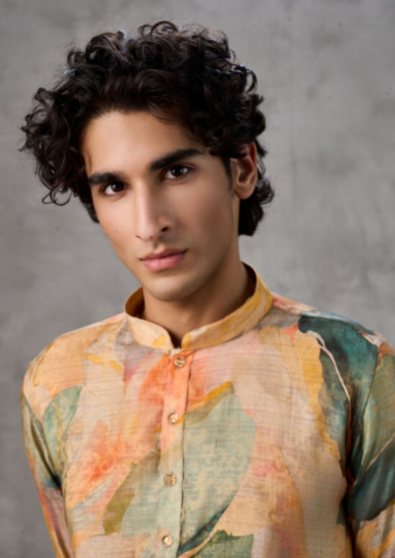 Twamev Men Mustard Pista Green Festive Kurta Churidar