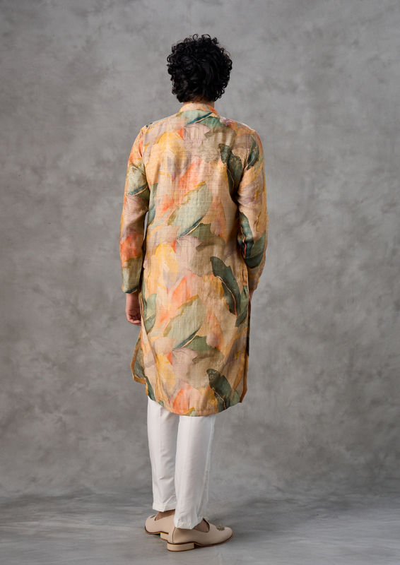 Twamev Men Mustard Pista Green Festive Kurta Churidar