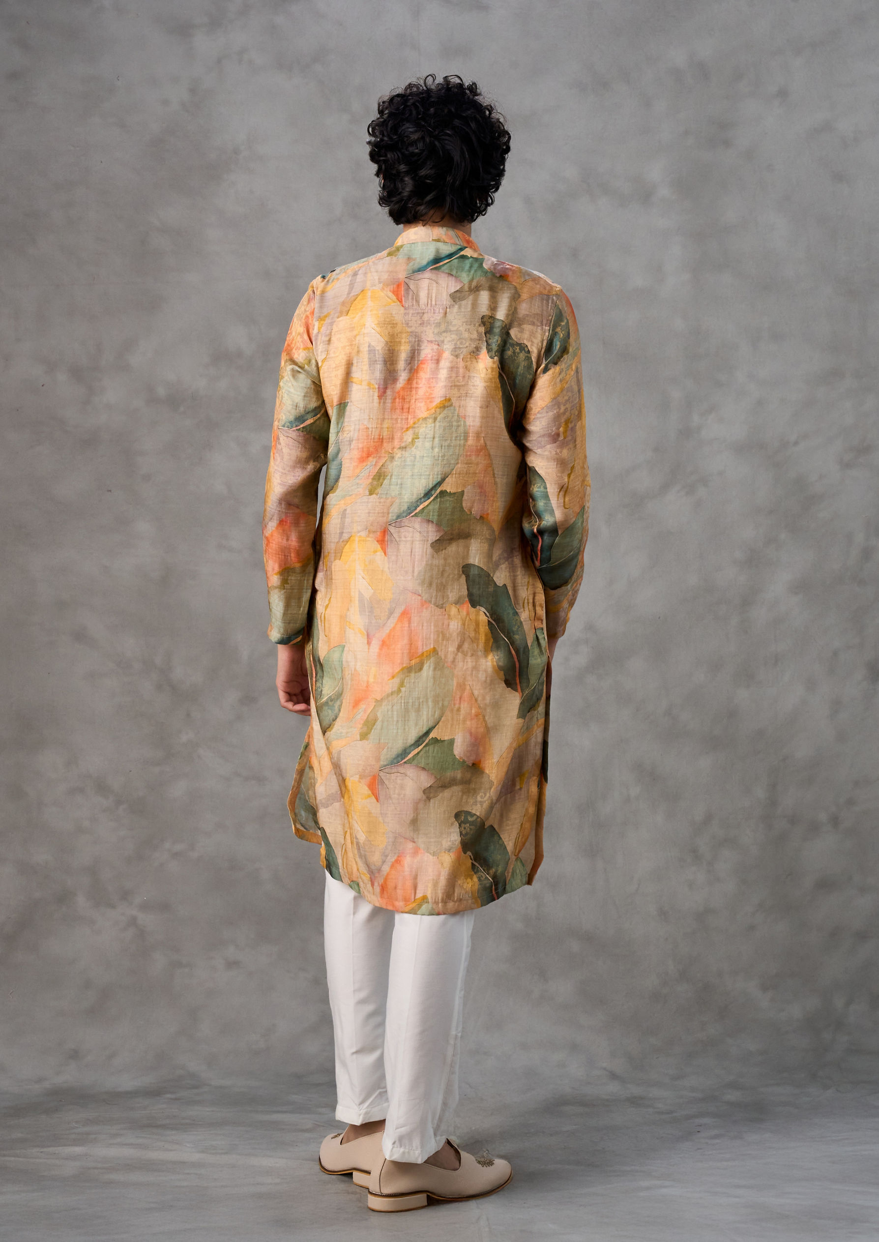 Twamev Men Mustard Pista Green Festive Kurta Churidar