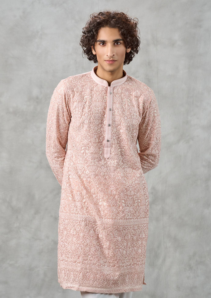 Twamev Men Peach Delight Kurta Churidar