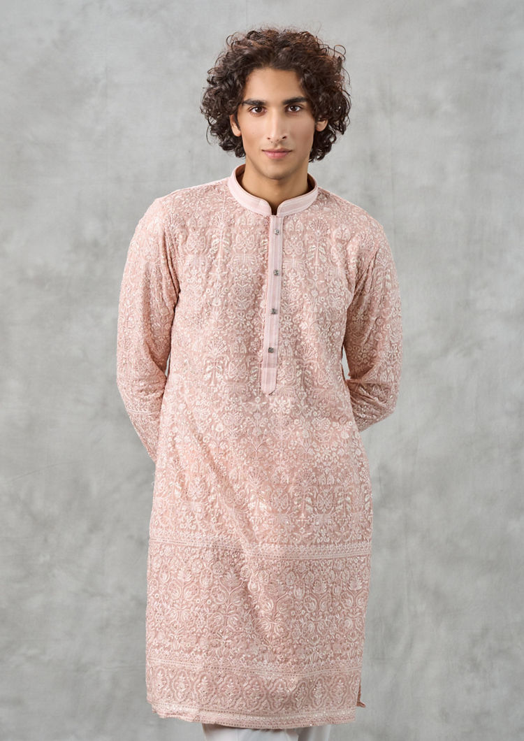 Twamev Men Peach Delight Kurta Churidar
